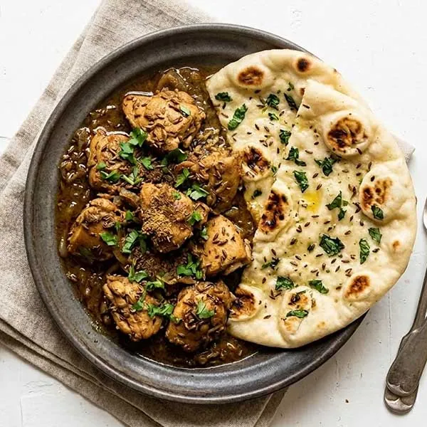 Jeera chicken with pudina naan